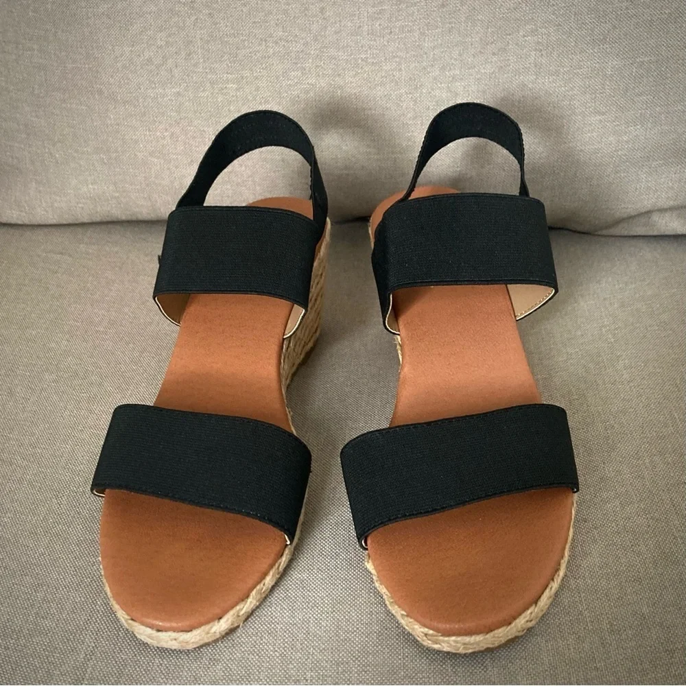 Tommy Bahama Black Espadrille Wedge Sandals | Size 7.5 Resort Chic EUC